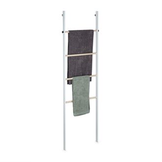 Relaxdays Toallero Escalera De Acero Y Madera, 4 Barras, Toallas Y Ropa, Para Apoyar En La Pared, 172,5x53x6 Cm, Blanco - Relaxdays