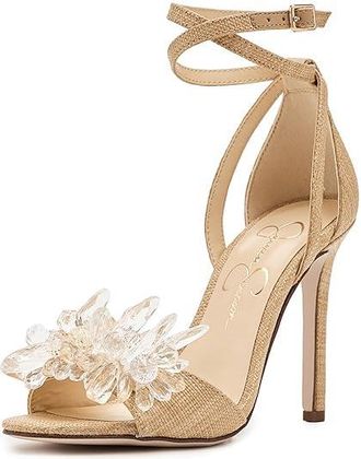 Jessica Simpson Janivah Floral Embellished High Heel Sandals Womens Sandals Natural : 6.5 M, Textile