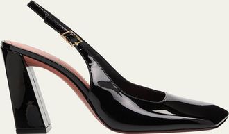 Amina Muaddi Charlotte Patent Leather Slingback Pumps