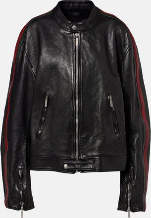 Gucci Web Stripe leather biker jacket