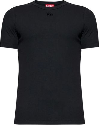 Diesel Geribbeld T-shirt met logodetail - Zwart