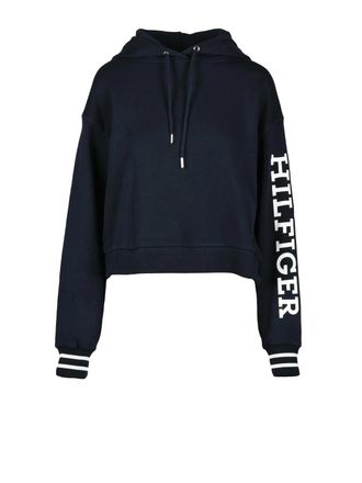 Tommy Hilfiger Cropped Hooded Sweatshirt With Ribbed Cuffs And Lettering