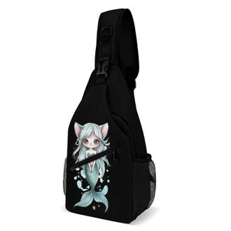 Generic Cute Mermaid Cat Unisex Shoulder Bags Casual Crossbody Chest Bag Sling Backpack for Hiking Cycling Travel