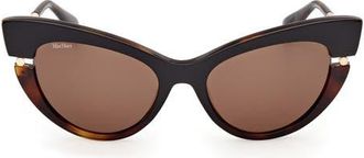 Max Mara 56mm Cat Eye Sunglasses in Black Havana Pale Gold /Brown at Nordstrom