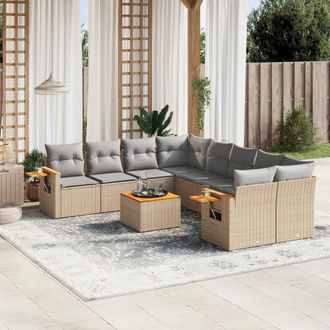 vidaXL Set De Sof&aacute;s De Jard&iacute;n 9 Pzas Con Cojines Rat&aacute;n Sint&eacute;tico Beige Vidaxl