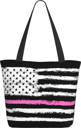 AOOEDM American Flag Breast Cancer Pink Line Ladies Shopping Bag 13x11x7in.The Perfect ValentineS Day Gift.It Is The Best ValentineS Day Gift For Mom, Daught