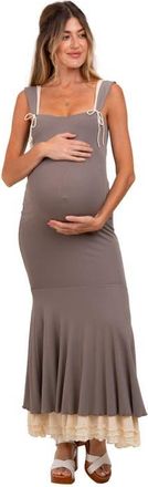 Pinkblush Knit Tie Detail Sleeveless Mermaid Maxi Dress in Taupe at Nordstrom, Size Medium