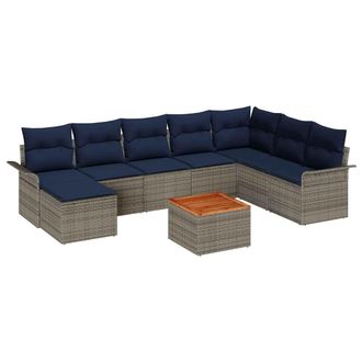 vidaXL Conjunto De Sof&aacute;s De Jard&iacute;n 9 Pcs Gris Rat&aacute;n Sint&eacute;tico Vidaxl