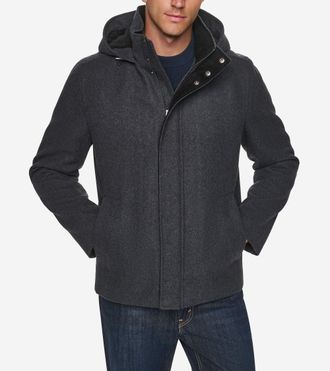 Cole Haan Mens Hooded Wool Field Coat - Grey Size Medium