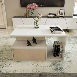 Decorotika Mana Modern Coffee Table with Cabinet Storage Open Shelves