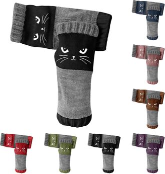 Generic Womens Knitted Fingerless Gloves with Cat Embroidery,Cute Cat Embroidery Splicing Knitted Leaky Finger Thermal Gloves,Convenient for Work,for Women Gi