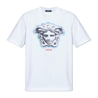 Versace T-Shirts, male, White, Size: 3XL Printed Cotton-Jersey Regular T-Shirt