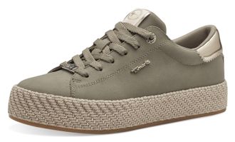 Tamaris Plateausneaker TAMARIS, Damen, Gr. 36, gr&uuml;n (oliv), Lederimitat, kontrastfarbene Details, Schuhe Plateausneaker, Freizeitschuh, Halbschuh, Schn&uuml;rschuh
