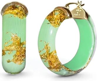 Gold & Honey Womens Mini Lucite Hoop Earrings In Mint Gold Leaf