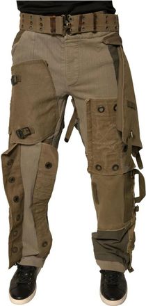 Dolce & Gabbana Vintage Patchwork Cargo Broek met Appliqu&eacute;s - Heren - Straight fit broeken - Beige - M - Katoen - Broeken