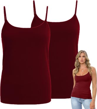 Janisramone Womens Cami Strappy Bodycon Tank Tops, Pack of 2 Sleeveless Scoop Neck Vest Tops Women UK, Stretchy Slim Fitted Gym Wear, Plain Casual Summer Ladies C
