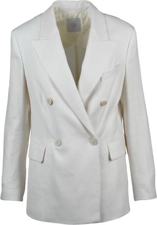 Eleventy White Double-Breasted Linen Wool Silk Jacket