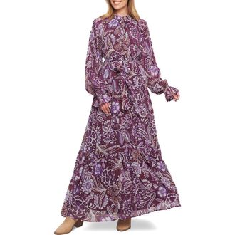 Flying Tomato Print Long Sleeve Maxi Dress in Plum at Nordstrom Rack, Size Medium