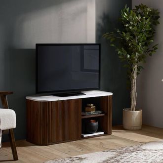 Birlea Kagu Small TV Unit Fluted Ribbed Walnut & Marble effect