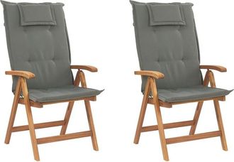 Beliani Set of 2 Garden Chairs with Cushions JAVA Acacia Wood Graphite Grey