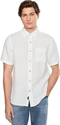 Faherty Short Sleeve Palma Linen Shirt Mens Clothing Bright White Basketweave : 2XL