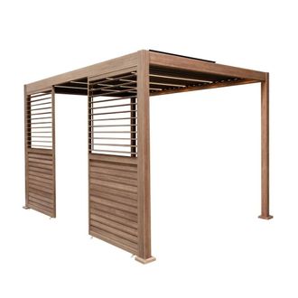 MonsterShop Wood Effect Aluminium Pergola With LED Lights & 2 x Side Panels - 3m x in Brown