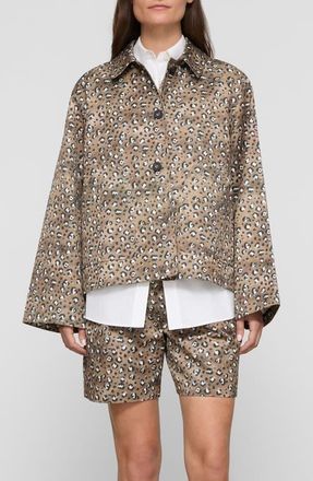Lafayette 148 New York Leopard Print Cotton & Viscose Twill A-Line Topper Jacket in Brownstone Multi at Nordstrom, Size X-Large
