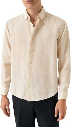 Eton Regular Fit Linen Dress Shirt in Light Beige at Nordstrom, Size Xx-Large