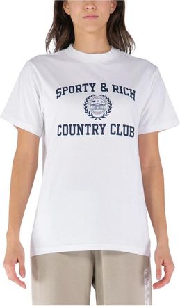 Sporty & Rich Tops, Dames, Wit, L, Katoen, Varsity Crest T-Shirt