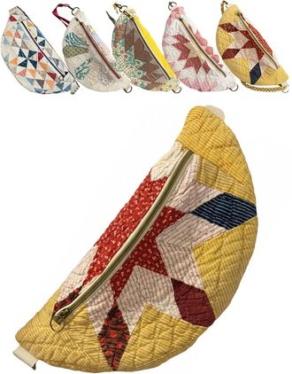 Generic Vintage-Inspired Patchwork Quilted Sling Bag, Handmade Quilted Crossbody Shoulder Bag, Lightweight Curved Design ( C)