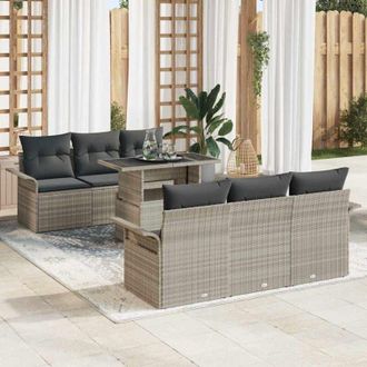 vidaXL Vidaxl - Conjunto De Sof&aacute; De Jard&iacute;n Con Coj&iacute;n 7 Pcs Gris Claro Polirat&aacute;n