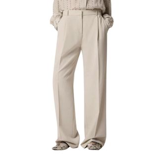 Pinko Pinko, Broeken, Dames, Beige, S, Leer, Paula Wide Broeken