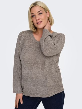 Only Carmakoma V-Ausschnitt-Pullover ONLY CARMAKOMA CARGEENA L/S V-NECK KNT NOOS, Damen, Gr. L, grau (satellite), Strick, Obermaterial: 65% Polyacryl, 35% Polyamid, 