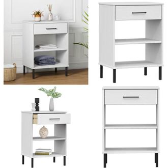 vidaXL Mobile Consolle Gambe Metallo Bianco Legno Massello Pino OSLO - Consolle in legno - Mobiletto in legno