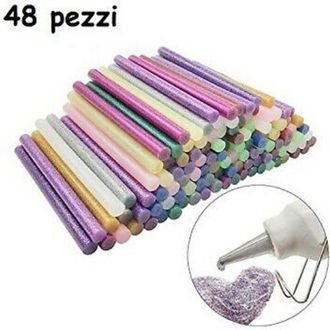 Trade Shop Trade Shop - 48 Stick Colla A Caldo Glitter Ricarica Per Pistola Lunga 18 Cm Diametro 11 Mm
