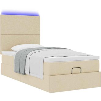vidaXL Cama Otomana Con Colch&oacute;n Y Luces Led Tela Crema 90x200 Cm Vidaxl