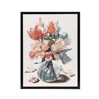 Artery8 Glass Vase With Spring Flowers Johan Teyler Black Framed Canvas Art in White | Size: W24 x H32