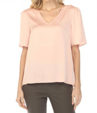 Joseph Ribkoff V-Neck Puff Sleeve Satin Top In Rose