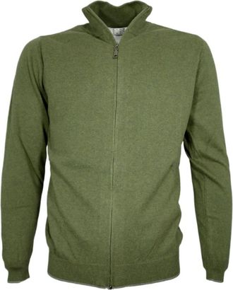 Cashmere Company Full Zip Sweater - Heren - Vesten - Groen - XL - Katoen - Truien & Vesten