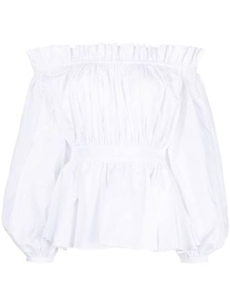 Alexander McQueen White Off shoulder cotton top