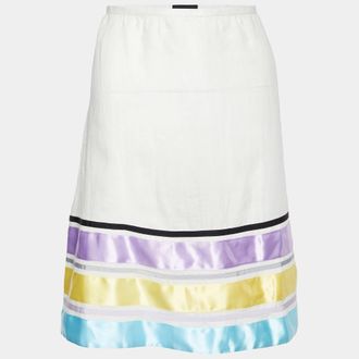 Emporio Armani Off-White Ramie Contrast Trim Mini Skirt