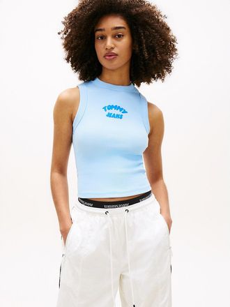 Tommy Hilfiger Womens Tommy Jeans Puff Print Logo Tank Top - Blue - XL