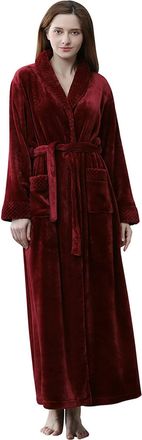 Generic Black Velvet Robe Women | Long Dressing Gown With Hood Flannel Hooded Robe Baggy Fleece Bath Robes Thermal Sleep Shirt Thick Fuzzy Nightshirt Slouchy 
