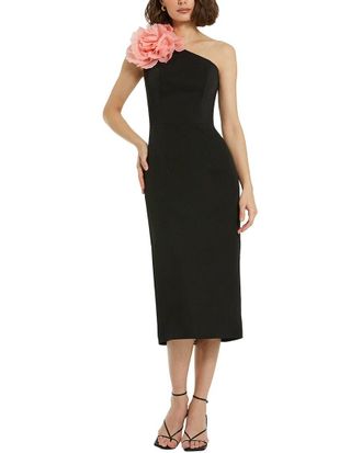 Mac Duggal Crepe One Shoulder Midi Dress With Flower