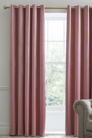 Laurence Llewelyn-Bowen Montrose Velvet Blackout-Coated Pair of Eyelet Curtains in Rose | Size: 229 cm width x 229 cm drop