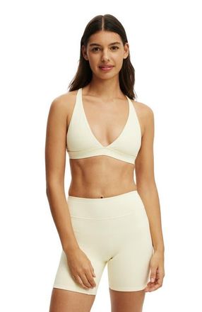 Cotton On Womens Active Ultra Soft Deep Plunge Cross Back Crop in Lemon Icing at Nordstrom, Size Medium
