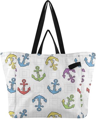 Generic Ropes White pattern Reusable Canvas Tote Bag, Heavy Duty Grocery Shopping Bag with Hard Bottom Double Handles Large Capacity Work Groceries Travel