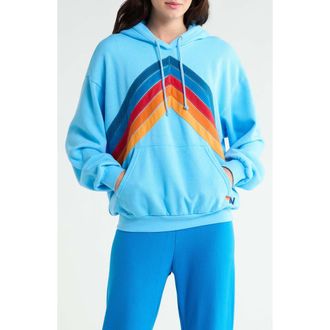 Aviator Nation Mountain Stitch Chevron Hoodie in Sky at Nordstrom, Size X-Large