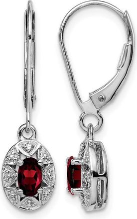 Diamond2Deal Sterling Silver Rhodium-plated Diam. & Garnet Earrings