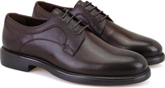 Desa Mens Leather Lace-Ups - Rubber Sole, Flat Heel, Breathable | Brown - 45